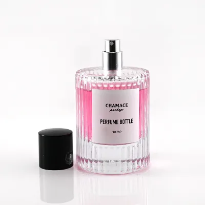 Wholesale Elegant Vertical Stripe Glass Perfume Spray Bottle Empty Luxury Crimp Spray Top Pump Sprayer Screen Printing