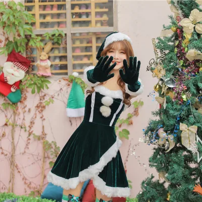 Funny Plus Size Dress With Hat Hoodie Green Christmas Sweater Dress