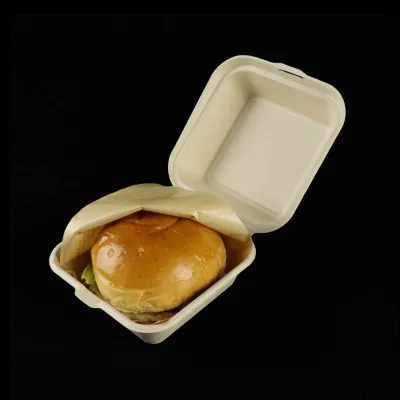 Wholesale Sugarcane Paper Pulp Bento Takeaway Recycled Box Disposable Hamburger Clamshell Box