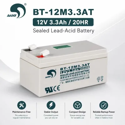 BAOTE battery BT-12M3.3AT lead-acid maintenance-free battery 12V3.3ah access control fire host built-in battery