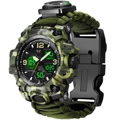 Outdoor Camping Men's Sport Running Wrist Watches Waterproof Quartz LED Movement Digital Compass Watch Factory Outlet