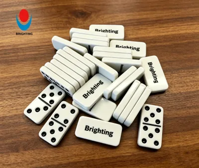 Custom Logo Printed Melamine Domino Set, 28Pcs Double Six White Dominoes for Tabletop/Travel/Party Games & Promotional Gifts