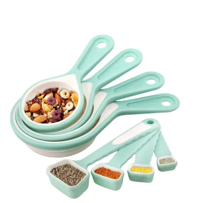 Bpa Free Adjustable Portable Durable Collspsible 8 Piece Silicone Measuring Spoons and Cups Measure Spoon Set