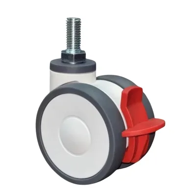 3 Inch Anti-Wrapping Mute Red Brake Double-Piece Universal Medical Caster Cart Wheel TPR Stem Casters