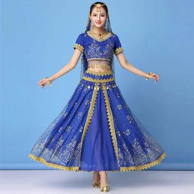 Hot Wholesale New Rose Pattern Indian Belly Dance Performance Long Dress Costumes Set STELISY Polyester