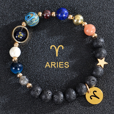 12 Zodiac Signs Volcanic Stone Crystal Bracelet Natural Stone Bead Bracelet Astrology Spirit Bracelet Jewelry Gift
