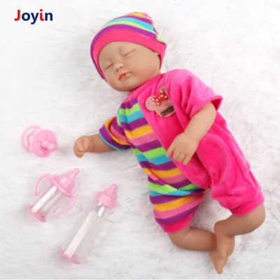 16 Inch Soft Premium Fabric Stuffed Body Baby Doll Pacifier W/ Feeding Bottle Newborn Doll Toy Pink Pajamas for Girls Gifts