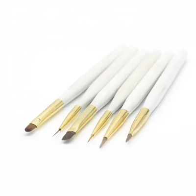 Hot Sale Customized White Handle Gel Brush Set 6pcs Nail Art Liner Brush Set