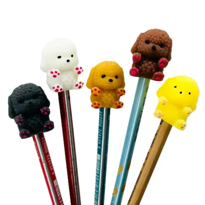 Soft TPR Rubber Squishy Dog Squeeze Puppy Pencil Toppers Fidget Toys Kids Party Favor Classroom Rewards