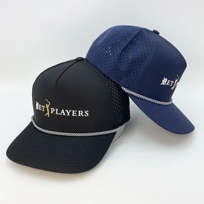 Wholesale Personalized Embossed Patch Waterproof Snapback Dad Running Cap Perforated 5 Panel Custom Logo Rope Golf Hat