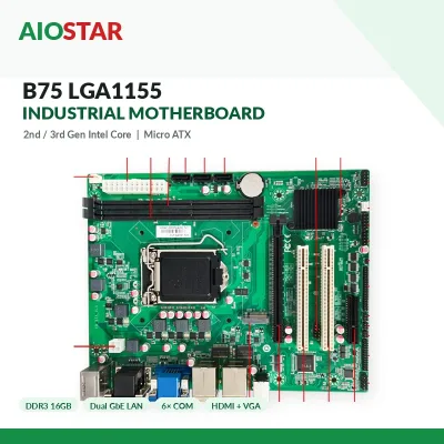 B75 LGA1155 Micro ATX Industrial Motherboard 2nd 3rd Gen I7 I5 I3 Dual LAN 6 COM DDR3 16GB VGA PCIe X16 2 PCI