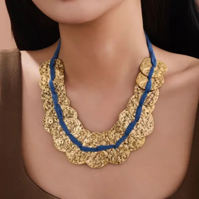 Retro Bold Woven Necklace, Vintage Openwork Statement Choker, High-End Boho Jewelry
