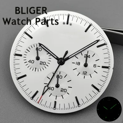 VK63 Luminous Dial 31.5mm Moon Watch Dial 6 Hands Sets Watch Replacement Parts VK63A Chronograph Quartz Movement
