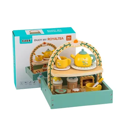 Wholesale Dessert Kitchen Toys Role Pretend Play Kitchen Toy Wooden Simulations Afternoon Tea Sets for Kids