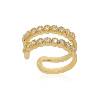 Gemnel Double Gemstone Band Cuff 925 Silver Round Zircon Bold Gold Earrings