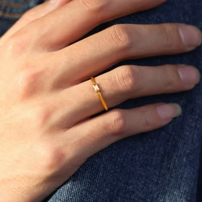 Custom Stainless Steel Square Zircon Minimalist Ring, Princess Cut Cubic Zirconia CZ Geometric Adjustable Open Band Ring
