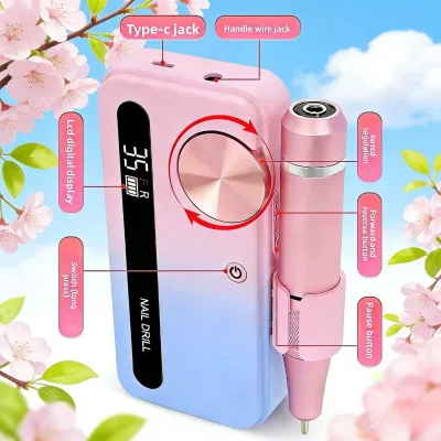 Nail Drill Professional Nail Drill Pen 0-35000rpm Speed Multi-Plug Compatibility (US/UK/EU/JP/AU) USB-Rechargeable Portable