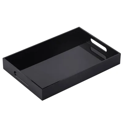 Custom Home and Hotel Use Black Acrylic Tray for Kitchen Food and Breakfast square Cosmetic Organizer Display Storage Tray