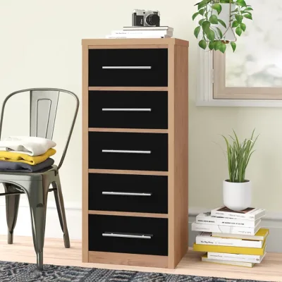 Fully Extendable Roller Glides Safety Stop 5 Drawers Chest Drawers with Gloss Finish for Small Space Home Storage