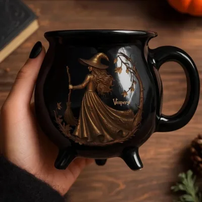 Christmas Witch's Cauldron Mug Halloween Coffee Cup with Purple Clay Gem Maze Design Gift Sets Mugs Newly Arrival Water Cups