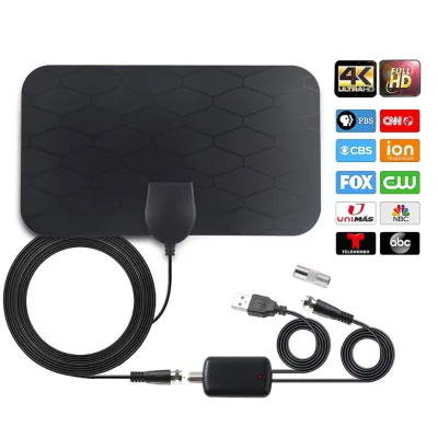Ultra Thin Flat Indoor Digital TV Antenna 25dBi High Gain Signal Booster Amplified