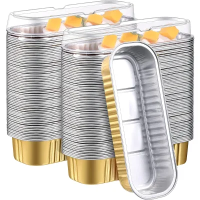 Trendy Leakproof 200ml Mini Rectangular Aluminum Foil Blister Loaf Pan Cheese Cake Dessert Disposable Container with PET Lid