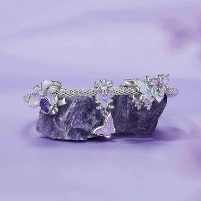 Luxurious 925 Sterling Silver butterfly Iris Flower Is Suitable for Women's Pendant Bracelets and Charming Pendant Bracelets