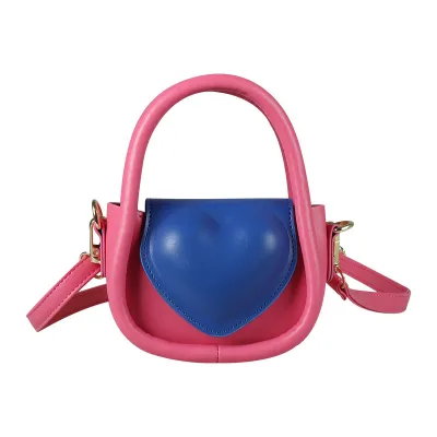 New Mini PU Leather Heart-Emblazoned Tote Bag Kids' Shoulder Bag for School or Playtime