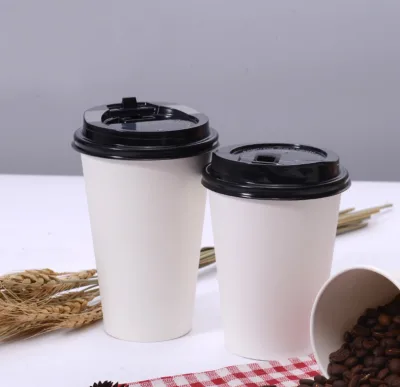 Disposable Biodegradable Eco-Friendly White Coffee Paper Cup with Lid 7Oz/9 Oz Capacity