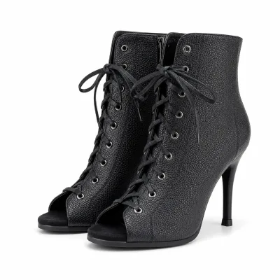 Womens Jazz Dance Lace up Peep Toe Stiletto Ankle Boots ODM OEM Footwear Factory Custom Stage Dance Shoes Wholesaler