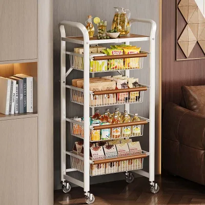 2025 New Product Foldable Storage Rack High Quality With Wooden Metal Wheels Folding Cart Storage Drawer Cart