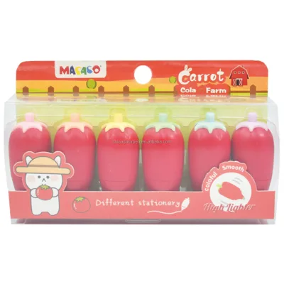 Portable Mini 6PCS Tomato Carrot Highlighter Pen Cute Kawaii Marker Pen for Student Note Marking Hand Drawing Stationery Gift