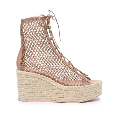 2024 High Top Fish Mouth Square Open Toe Style Platform Heels Weave Wedge Sandals with PU Eva Rubber Insoles for Summer