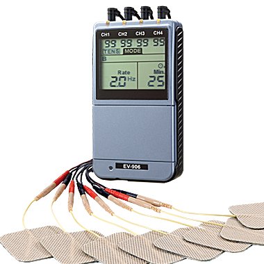 Hot Sale 4-Channel TENS Unit EMS Muscle Stimulator Combo Electronic Pulse Massager Machine with 8 Pads EV-906