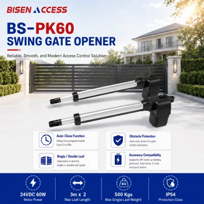 BS-PK60 Heavy Duty Swing Gate Operator 24V Automatic Swing Gate Motor 500kg IP54 Obstacle Protection for Residential Villa Gate