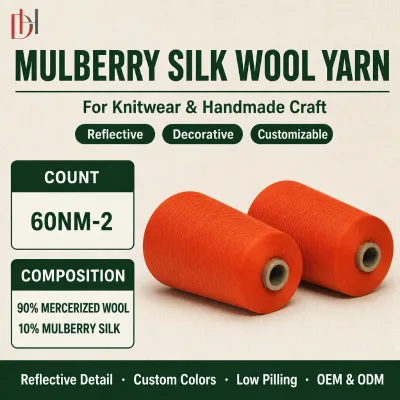 Mulberry Silk Wool Blended Yarn 90% Mercerized Wool 10% Mulberry Silk Colored Yarn for Knitwear Handmade Craft Custom Color