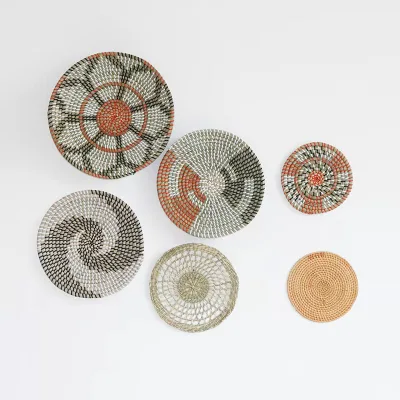 Wall Basket Decor Boho Set of 6 Handcrafted Seagrass Hanging Woven Wall Baskets Decor.