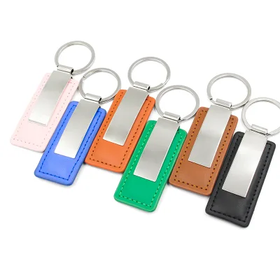 Custom Men Car Logo Leather Keychain Rectangle Alloy Blanks Cool American Pu Leather Heart Keychain