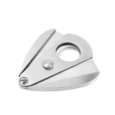 Custom Logo Modern Eco-Friendly Durable Stainless Steel Cigar Cutter with Sharp Blade and Wooden Triangle Design
