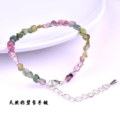 Women Feng Shui Reiki Healing Crystal Gemstone Bead S925 Silver Chain Bracelet Ball Shaped Natural Rainbow Tourmaline