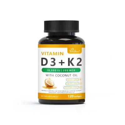 OEM/ODM Herbal Extract Vitamin D3 + K2 Complex in Bottle for Immune Bone Cardiovascular & Mood Support CN