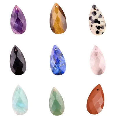 Gemstone Diamond Faceted Water Drop Pendant Natural Crystal Water Drop Charms Fashion Trend for DIY Jewelry