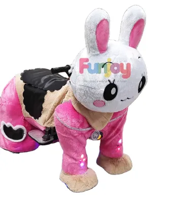 Shopping Mall Unisex Electric Plush pink Bunny Ride on Coin Operated Plush Animals