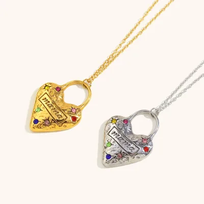 Retro High-Grade Fashion Pendant Necklace Cross-Border Color Zirconium Love Mama Design with Niche Sensibility