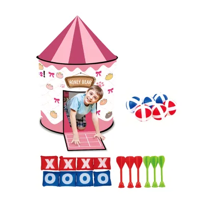 4in1 Sandbag Dart Sticky Ball Wigwam Pop up Play Tent House Playhouse Toy for Kids