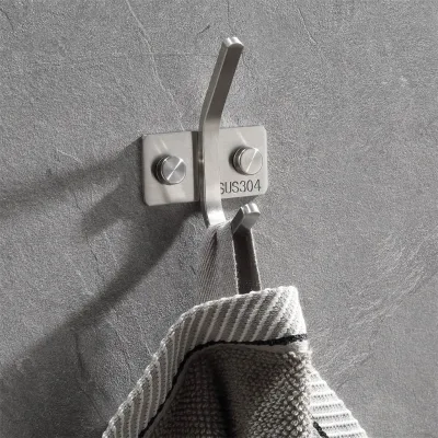 Modern Wall Mount Double Hook Rail for Bathroom & Kitchen 304 Stainless Steel Brushed Finish Easy Installation