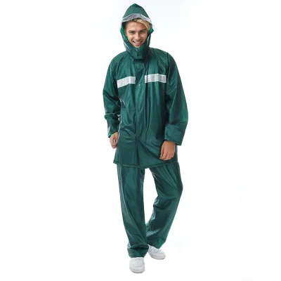 Durable Reusable Haoya PVC Polyester Breathable Rain Suit Waterproof Hooded Rainwear for Heavy Rain Workout for Outdoor Hiking