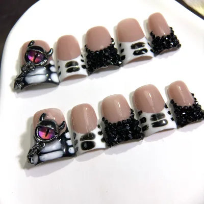 Press on Nails 10pcs Handmade Duck Beak Shaped Reusable Acrylic False Nails Artificial Fireworks Pattern for Nail Art Salon