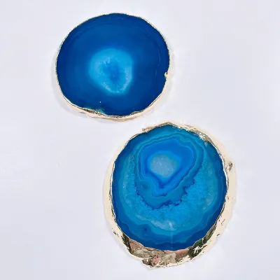Huiying Slice Coaster for House Decor Dish Gold Rim Crystal Color Agate Wholesale Natural Eco-friendly Plate Europe Accept Printing Blue