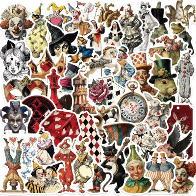 50Pcs Cartoon Retro Circus Graffiti Stickers for Luggage Phone Decor Weird Clown Sticker